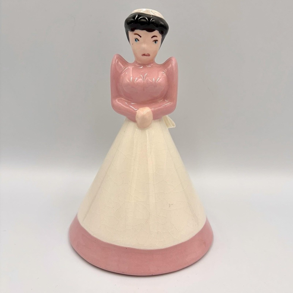 Vintage 1950s California Cleminson's Woman Lady Figural Bell Ceramic RARE Pink